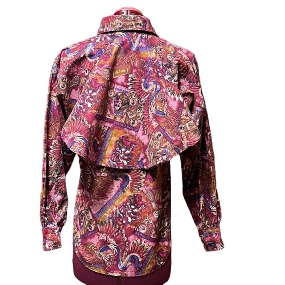 Vintage 80's Latigo Maroon Printed Western Shirt Button-Down Long Sleeves - Picture 5 of 12